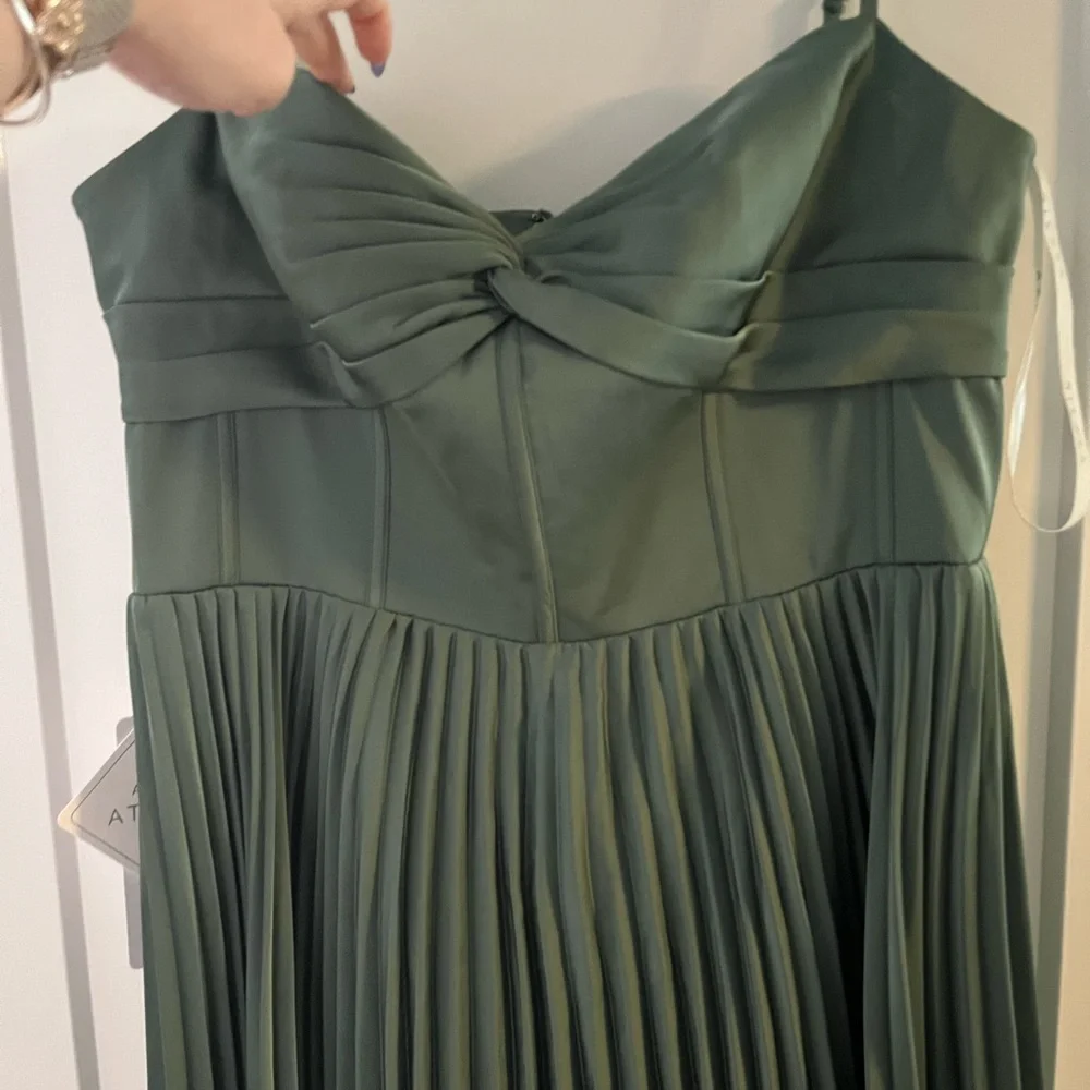 Azazie Forest Green Pleated Midi Dress - Picture 2 of 3